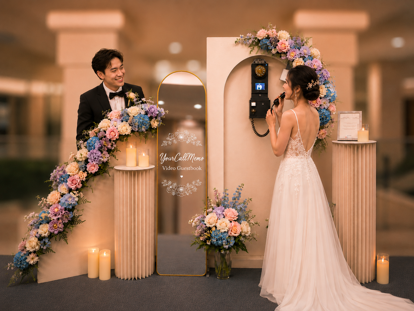 Wedding guestbook experience with vintage telephone